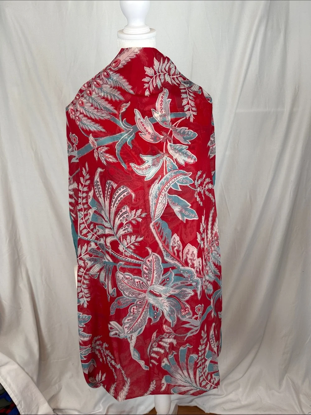 Women's LOFT The Infinity 3-Way Scarf Blue Red and White Botanical NWT